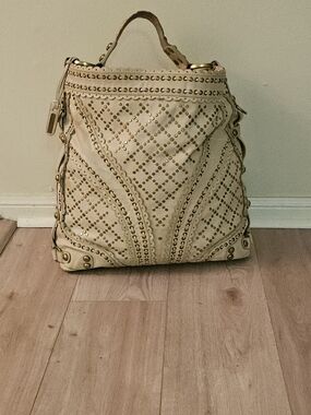 Isabella Fiore Cream Leather Studded Shoulder Bag